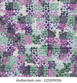 Seamless pattern. Colorful abstract urban camouflage. For children and women. Checkered pseudo-relief. Editing is available.