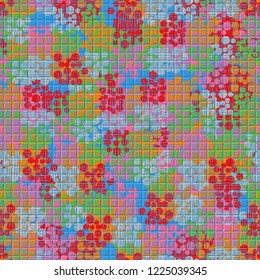 Seamless pattern. Colorful abstract urban camouflage. For children and women. Checkered pseudo-relief. Editing is available.