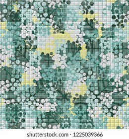Seamless pattern. Colorful abstract urban camouflage. For children and women. Checkered pseudo-relief. Editing is available.