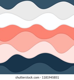 Seamless pattern with colorful abstract waves. Curve shapes with shadow. Creative background with waved layers. Material design. Wallpaper, textile, wrapping, print on clothes. Vector, eps10