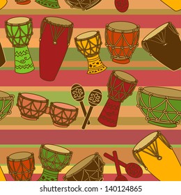 Seamless pattern of colorful African percussion