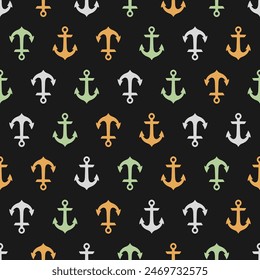 Seamless pattern with colorful anchors and black background