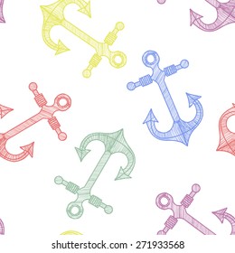 Seamless pattern with colorful anchors on a white background.