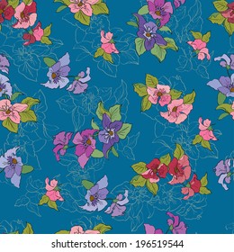 Seamless pattern with colorful anemone.