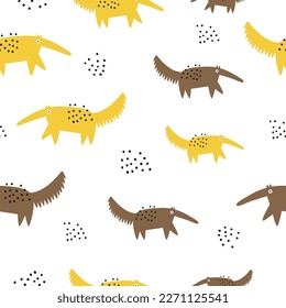 Seamless pattern with colorful anteaters in modern style for prints. Illustrations in a modern style for prints, clothing, packaging and postcards.