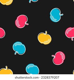Seamless pattern with colorful apple and black background
