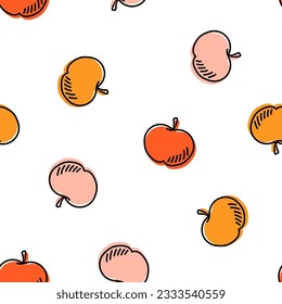 Seamless pattern with colorful apple and black outline
