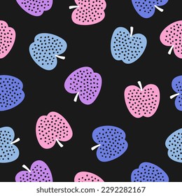 Seamless pattern with colorful apples and black background