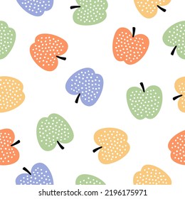 Seamless pattern with colorful apples and white background