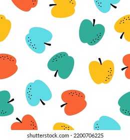 Seamless pattern with colorful apples and white background.