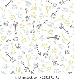 Seamless pattern with colorful arrows against white background. Doodle illustration great for wallpaper, gift wrap, fabric.