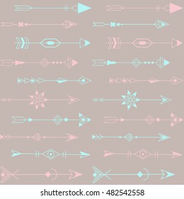 Seamless Pattern With Colorful Arrows. Design Elements. Fashion Decorative Ornament. Tribal vector illustration on pastel  background.