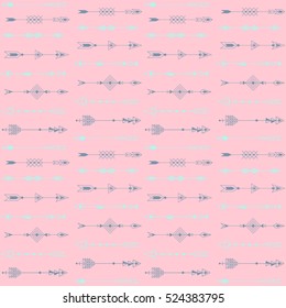 Seamless Pattern With Colorful Arrows. Design Elements. Fashion Decorative Ornament. Tribal vector illustration on pastel  background.