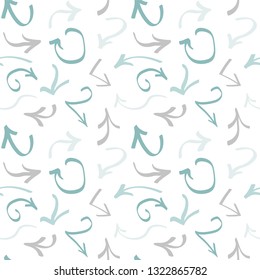 Seamless pattern with colorful arrows on white background, hand drawn symbols, pointers, collection for your design