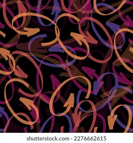 Seamless pattern with colorful arrows on a black background. Modern paint for greeting card, party invitation, wallpaper sale, holiday wrapping paper, fabric, bag print, t-shirt, workshop advertising.