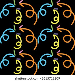 Seamless pattern with colorful arrows on black background. Vector illustration.