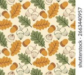 Seamless pattern with colorful autumn leaves, berries. Vector background for Thanksgiving Day.	