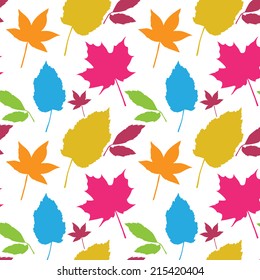Seamless pattern with colorful autumn leaves. Vector