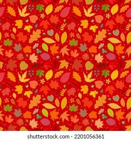 Seamless pattern of colorful autumn leaves. Vector seamless background