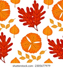Seamless pattern of colorful autumn leaves vector illustration on white background