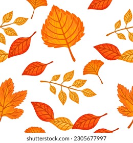Seamless pattern of colorful autumn leaves vector illustration on white background