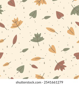 Seamless pattern with colorful autumn leaves. Falling leaf in the forest seamless background