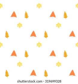 Seamless pattern with colorful autumn leaves. Vector illustration of red, gold, yellow leaves. Seamless pattern of autumn leaves. Various leave on white background