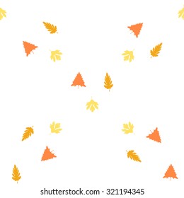 Seamless pattern with colorful autumn leaves. Vector illustration of red, gold, yellow leaves. Seamless pattern of autumn leaves. Various leave on white background