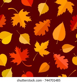 Seamless pattern with colorful autumn leaves