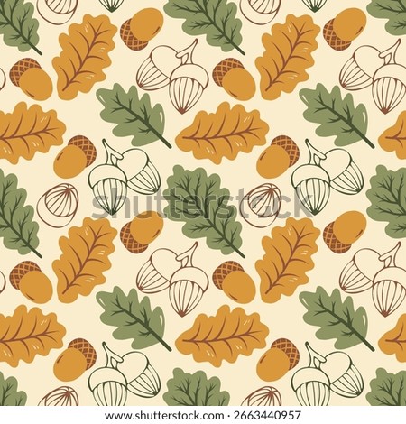 Seamless pattern with colorful autumn leaves, berries. Vector background for Thanksgiving Day.	