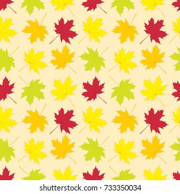 Seamless pattern of colorful autumn maple leaves for wrapping paper, wallpaper, pattern fills, web page background and more. Vector illustration. EPS10.