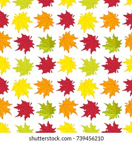Seamless pattern of colorful autumn maple leaves for wrapping paper, wallpaper, pattern fills, web page background and more. Vector illustration. EPS10.