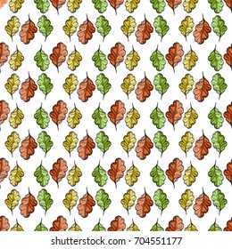 Seamless pattern with colorful autumn oak leaves for wrapping paper, wallpaper, textiles, web page background and more.
