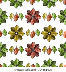 Seamless pattern with colorful autumn oak leaves for wrapping paper, wallpaper, textiles, web page background and more.