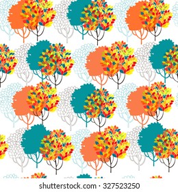 Seamless pattern of colorful autumn trees.