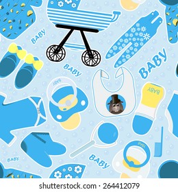 seamless pattern with colorful baby boy icons