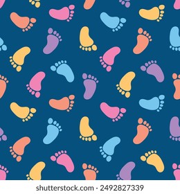 Seamless pattern with colorful baby footprints