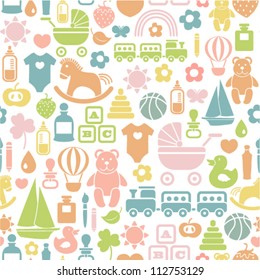 Seamless Pattern With Colorful Baby Icons