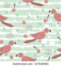 Seamless Pattern with Colorful background and birds. Scandinavian Style. 