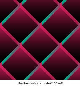 Seamless pattern colorful background. Dark surface with 3-D effect cubes in perspective. Old retro wallpaper with repetition geometric shape.