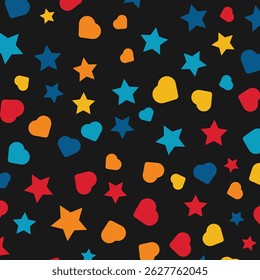 Seamless pattern colorful background. little white stars and hearts. vector texture. trend print for textiles and wallpaper.
