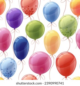 Seamless pattern with colorful balloons. Cute background with helium balloon decoration for birthday. Festive texture for wrapping paper, cards, fabric, wallpaper.