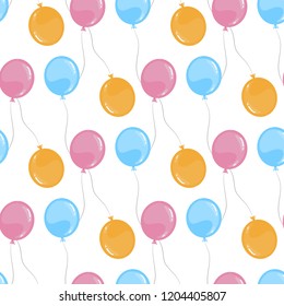 Seamless pattern with colorful balloons in flat style on a white background.Endless texture for celebration,party design.Vector air balloons