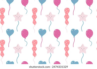 Seamless pattern with colorful balloons isolated on white - background for birthday greeting card and holiday design