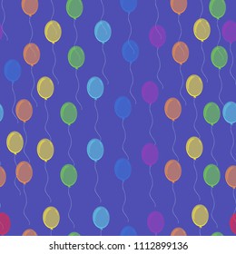 Seamless pattern of colorful balloons on a blue background