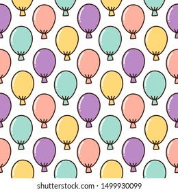 Seamless pattern with colorful balloons, on white background. Excellent design for packaging, wrapping paper, textile etc.