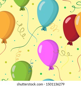 Seamless pattern with colorful balloons on beige background for greeting card, gift box, wallpaper, fabric, web design. 