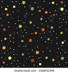 Seamless Pattern with colorful Balls on black. Scandinavian Style. Vector Illustration