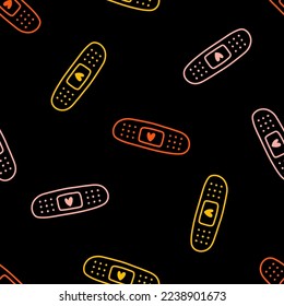 Seamless pattern with colorful band aid and black background