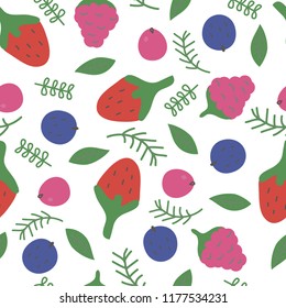 Seamless pattern with colorful berries. Vector illustration in scandinavian style.